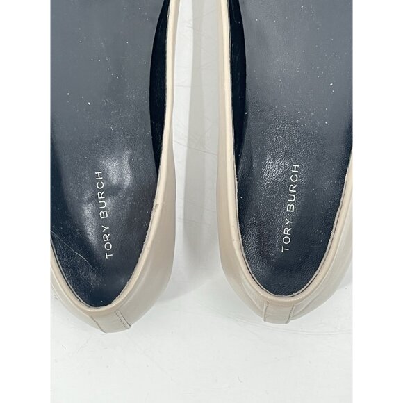 Tory Burch Cap Toe Ballet Flat Beige / Oyster Silver Metallic Sz 9 - Picture 5 of 7